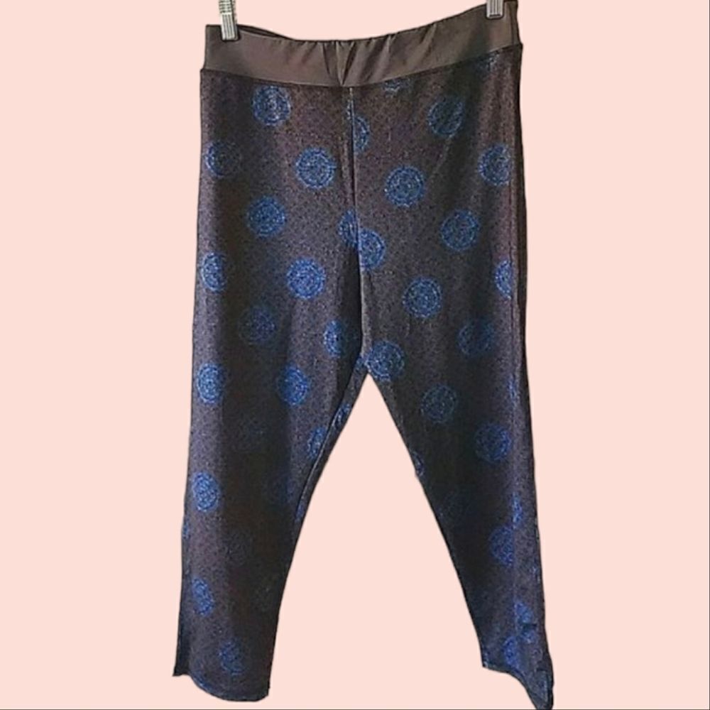 Cropped Leggings Geometric Print Dark Grey Cobalt Blue size XL